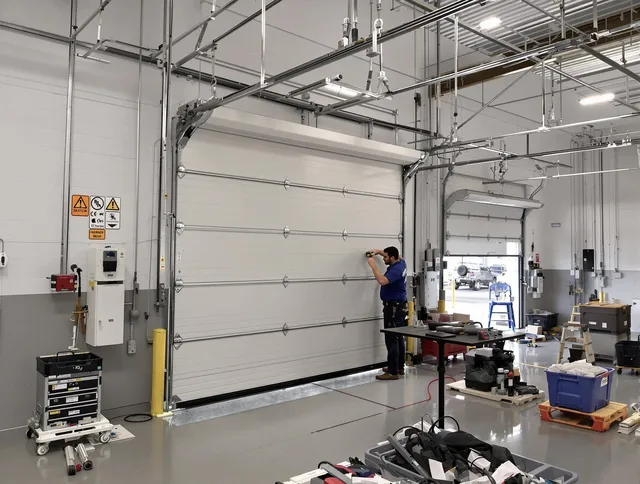 Commercial garage door repair being performed by West Hartford Garage Door Repair expert in West Hartford