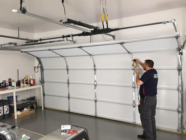 West Hartford Garage Door Repair certified technician performing overhead door system repair in West Hartford